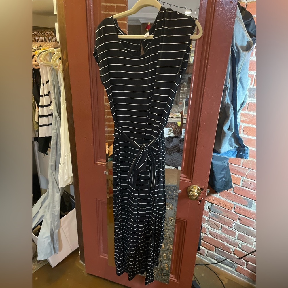 Old Navy Black and White Striped Wide Legged Jumpsuit
